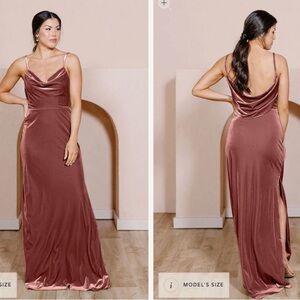 Revelry Dusty Rose Nadia Sleeveless Cowl Neck Gown